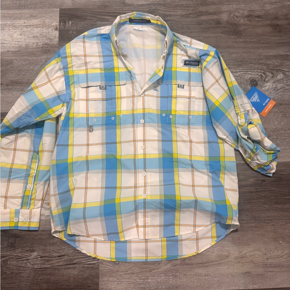 Columbia Men's Blue and Yellow Plaid Shirt
